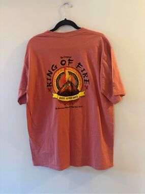 Ring of Fire Ghost Pepper Sauce Graphic Tee Shirt NWT unisex Coral Pink Size L